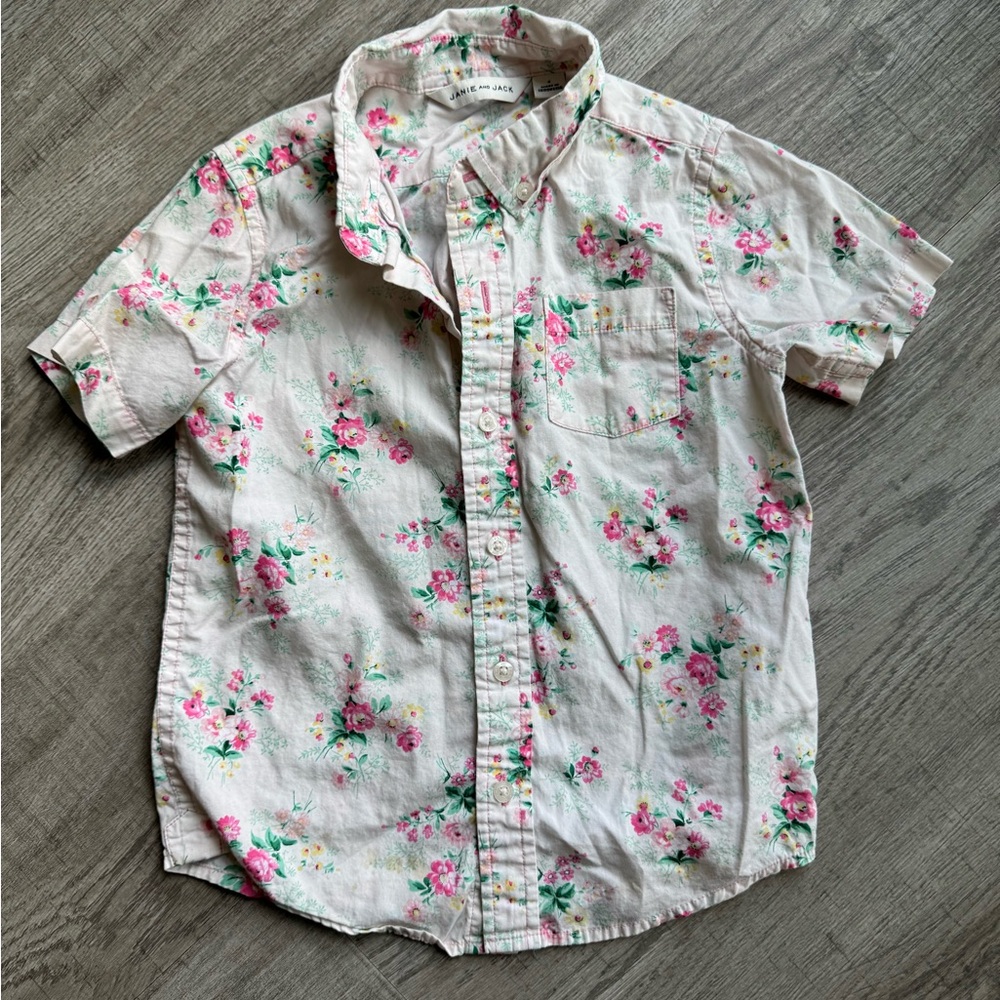 Janie and Jack Girl’s Pink Floral Button Down Shirt Size 4